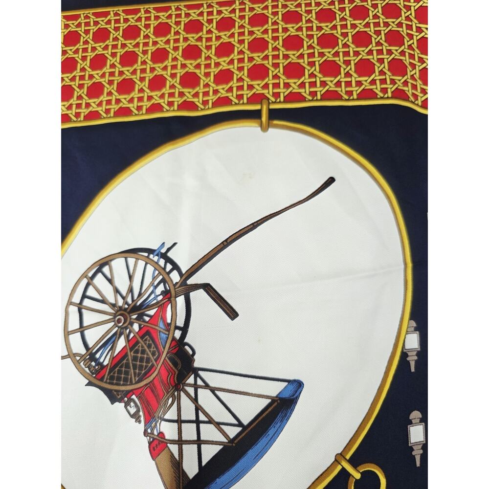 Vintage CELINE Large Scarf Navy Off-White Multi Carriage Pattern Silk Old Money - Picture 6 of 9